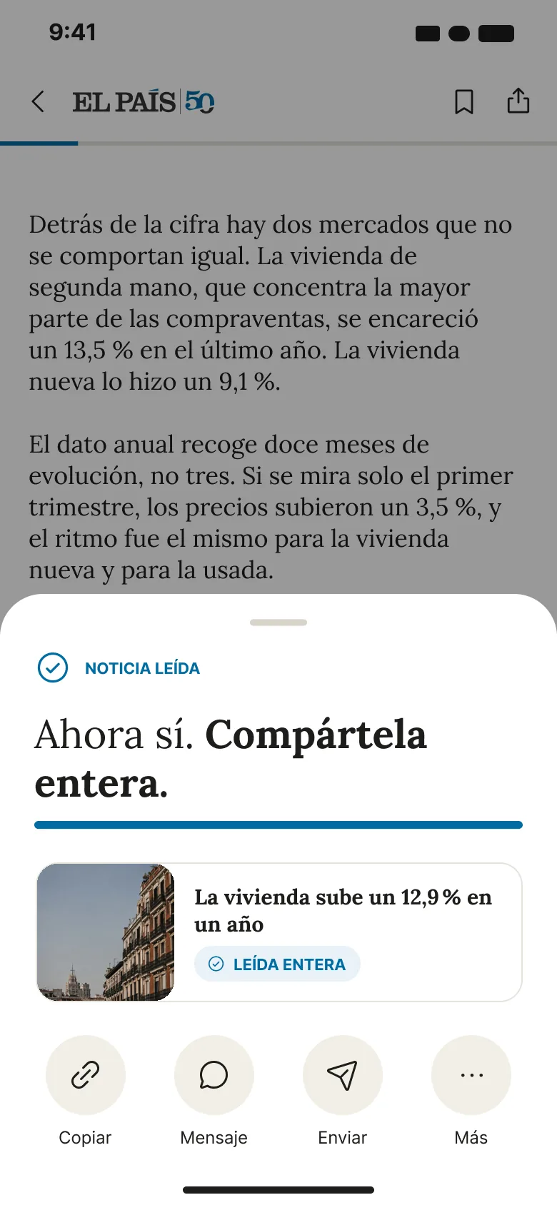 App: noticia leída, ahora sí puedes compartirla