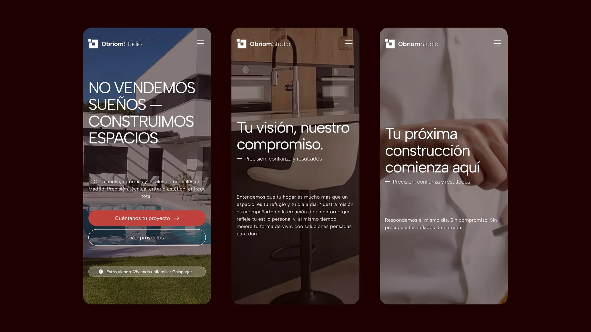 Home, Nosotros y Contacto en móvil